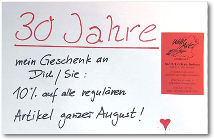 30 Jahre Atelier Wild Arts / 10% Aktion